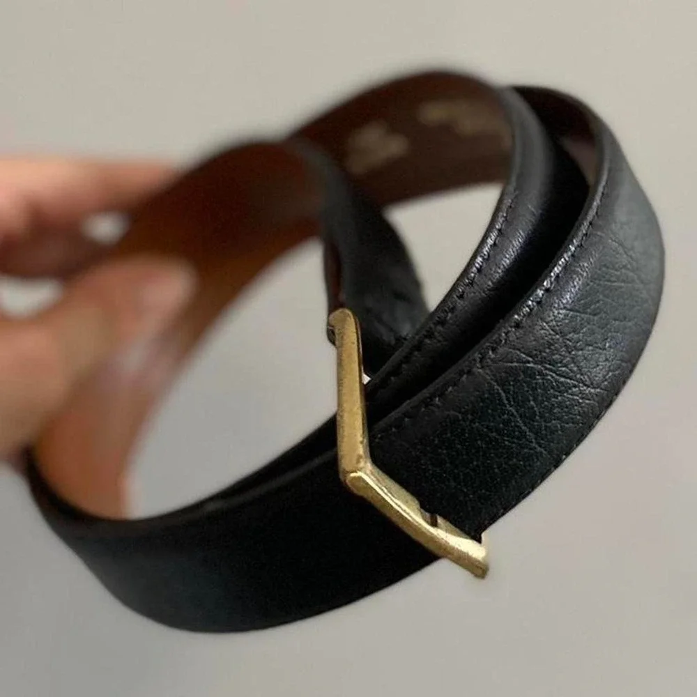 Vintage Italian split leather, bonded brass buckle belt